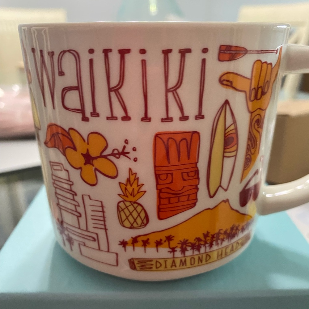 Starbucks Waikiki Mug with Orange and Yellow Design Been there series
